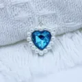 18mm blue heart rhinestone charm with pearl border diy jewelry pendant detail shot. - Lake Blue