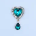 Gold rhinestone heart green crystal DIY alloy accessory charm for clothing and bags 24x45mm - Cyan