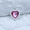 18mm alloy heart pink crystal rhinestone pendant faux pearl border diy jewelry detail - Light Pink