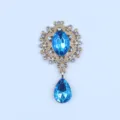 Alloy rhinestone brooch base vintage oval blue crystal pendant diy jewelry accessory badge - Lake Blue