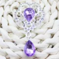 Alloy filigree flower pendant brooch with purple teardrop crystal for DIY handmade jewelry crafts. - Light Purple
