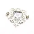 Heart rhinestone alloy DIY jewelry accessory pendant, vintage silver style charm for crafts. - White