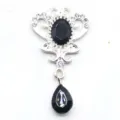 Silver alloy crown rhinestone pendant DIY jewelry accessory featuring a black teardrop gem. - Black