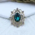 Gold alloy oval green gem rhinestone pendant DIY hair accessory jewelry crafting component - Cyan