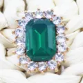 Rectangle green crystal rhinestone button alloy DIY hair accessory trim detail shot. - Dark Green