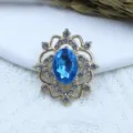 Gold alloy blue oval rhinestone flower pendant DIY jewelry making accessory component. - Lake Blue