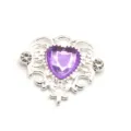 Silver alloy heart rhinestone DIY pendant, purple acrylic charm for clothes bags jewelry. - Light Purple