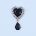 Gold alloy heart rhinestone DIY pendant jewelry accessory featuring black crystal drops. - Black