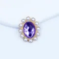 Oval sunflower alloy rhinestone button with purple acrylic gem and pearls for DIY crafts 20x25mm - Light Purple
