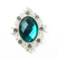 Green rhinestone alloy buckle DIY craft accessory for shoes, bags, and clothing decoration. - Silver Base - Blue-Green