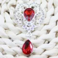 Aleación plateada colgante broche flor pedrería gota roja accesorio joyería DIY - Rojo Brillante
