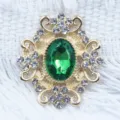 28x32mm alloy rhinestone acrylic flower base DIY jewelry accessory green gemstone button - Dark Green