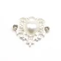 Silver heart rhinestone alloy DIY charm, 21x25mm pearl clothing and bag accessory pendant. - Pure White Artificial Pearl