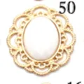 Oval gold filigree metal bezel base with white acrylic cabochon for DIY jewelry making. - Stone White
