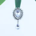55x33mm alliage argent antique strass pendentif goutte DIY accessoire de vêtement - Blanc