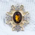 Vintage gold alloy rhinestone flower DIY clothing accessory, 28x32mm crystal craft pendant. - Dark Coffee