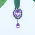 Pendentif goutte acrylique violette strass alliage argent vintage accessoire bijou DIY. - Mauve Clair