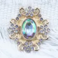 Gold alloy rhinestone flower button DIY craft accessory for handmade jewelry making dress decor. - AB Color