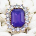 Rectangular purple rhinestone alloy button for DIY bow hair accessories jewelry making. - Deep purple