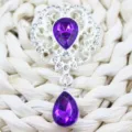 Broche colgante de flor de aleación plateada con cristal morado en forma de lágrima diy - Púrpura profundo