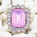 Rectangular pink crystal rhinestone alloy button DIY bow hair accessories craft decoration 1pc - Deep Pink