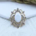 Gold hollow rhinestone pendant with white oval stone for DIY handmade hair jewelry making. - Stone White