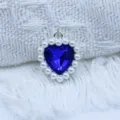 DIY alloy heart pendant with blue crystal and faux pearls, 18mm jewelry making accessory - Sapphire Blue