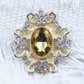 28x32MM Gold Alloy Rhinestone DIY Flower Accessory Clear and Yellow Crystal Craft Embellishment - Light Coffee