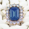 Rectangle blue crystal rhinestone alloy button DIY hair bow accessory craft decoration - Navy Blue