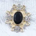 Gold alloy black crystal rhinestone flower brooch DIY craft accessory jewelry making 1pc - Black