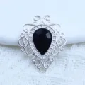 Zilverkleurige legering druppelhanger DIY sieraden accessoire met zwarte edelsteen variant. - Zwart