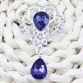 Silver alloy rhinestone blue teardrop pendant brooch DIY decorative jewelry accessory. - Navy Blue