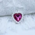 Pink heart crystal pendant with pearl border, 18mm alloy DIY handmade jewelry accessory. - Plum Red