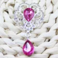 Alloy Rhinestone Teardrop Pendant Brooch DIY Craft Pink Crystal Accessory 1pc - Plum Red