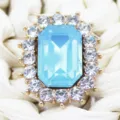 Rectangular blue crystal rhinestone alloy button DIY bow hair accessory crystal component - Lake Blue