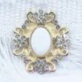 Gold alloy rhinestone cabochon DIY clothing accessory 28x32mm decorative flower charm - Stone White