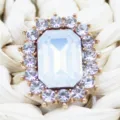 Rectangular rhinestone alloy crystal button DIY bow hair accessory decorative component - White