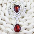 Exquisite alloy teardrop rhinestone brooch pendant, elegant red crystal design for DIY jewelry. - Dark Red