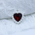 18mm Red Heart Alloy Rhinestone DIY Pendant Charm with White Pearl Border Decoration - Dark Red