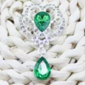 Silver alloy teardrop green gemstone brooch pendant with sparkling crystal rhinestones for DIY. - Dark Green