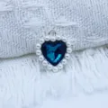 Blue Crystal Heart Pendant Pearl Alloy DIY Craft Jewelry Accessory 18MM Variant Item - Cyan