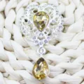Silver alloy flower rhinestone waterdrop brooch DIY decorative accessory for garments and bags. - Light Coffee
