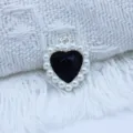 18mm alloy heart pendant with pearl border, black crystal rhinestone DIY jewelry charm component. - Black