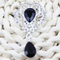 Silver alloy rhinestone teardrop brooch pin crystal black gemstone DIY handmade jewelry accessory - Black