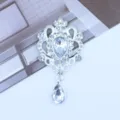 Silver rhinestone alloy pendant DIY badge holder decorative accessory clear crystal drop charm - White
