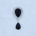 Silver teardrop rhinestone pendant DIY jewelry accessory for shoes bags crafts 42x20mm - Black