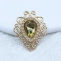 Gold lacy alloy base with pear acrylic gemstone for DIY jewelry making, brooch or earrings. - Light Coffee