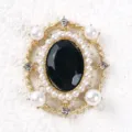 Vintage barocco nero gemma perla ovale metallo spilla cornice DIY gioielli accessori - Nero