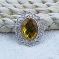 Oval rhinestone alloy filigree button acrylic diamond gem DIY craft decorative accessory SKU - Golden