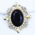 Black acrylic rhinestone alloy button, 30x33mm DIY fashion hair accessory craft component. - Black